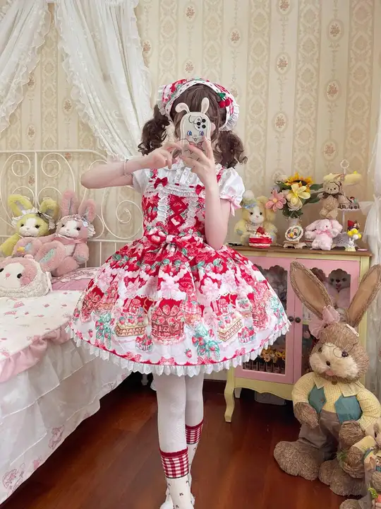 ストロベリージャムデザインのラブリーJSKワンピース【オリジナル・リボン付き・スイートスタイル】（セットアップ対応）