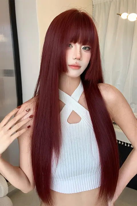 長直毛のフルウィッグ【プリンセスカット・前髪付き・スタイリッシュ】