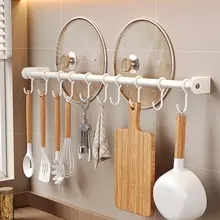 穴あけ不要の白色ステンレス製壁掛け調理器具フック【スプーン・お玉・鍋ふた用】