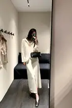 優雅なレディース長袖シャツ【ドレープデザイン・前後スリット・秋冬用】（セットアップ対応）