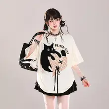 かわいいカートゥーンプリントの夏用半袖Tシャツ【ルーズフィット・デザイン性抜群】