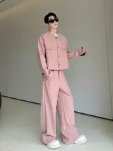 デザイン性の高い立 collar 男性用短丈ジャケット【メタルディテール・ワイドパンツ・セットアップ対応】