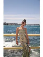 新しい中国風の不規則なフリルスリットチューブトップスカート