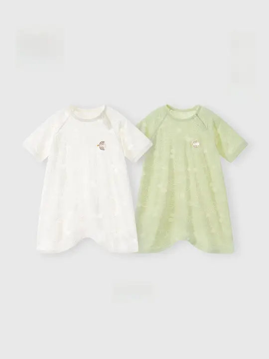 洋甘菊デザインの赤ちゃん用スリープローブ【薄手・夏用・短袖・男女兼用】