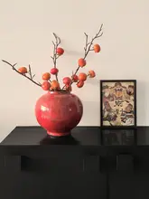 中古風レッド花瓶【造花・テーブル装飾用・陶器製】