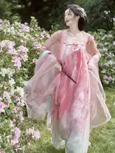 漢服 十二花神デザインの刺繍入りチュニックスタイル ドレス【春夏用・軽やかさ・豪華な刺繍】（セットアップ対応）