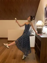 チェック柄ストラップワンピース【シフォン素材・不規則デザイン】