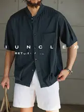 リネン生地の立 collar デザイン半袖シャツ【シンプルスタイル・リラクシングビジネス】
