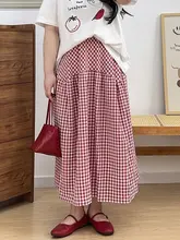 チェック柄ハイウエストAラインスカート【夏用・ゆったりサイズ・スリットデザイン】（セットアップ対応）