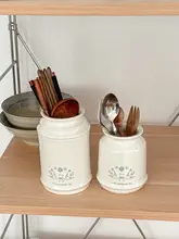フランス風のビンテージ陶器製カトラリー収納容器【キッチン・卓上用】