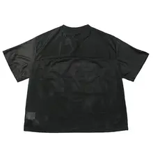 レトロデザインのVネック短袖Tシャツ【野球風プリント・メッシュ素材・フィット】