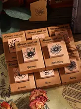 ビンテージ木製の手帳印章【植物デザイン・花のDIY素材・バラとデイジー印画】