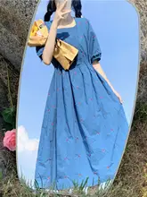 夏用ワイドシルエットのチューリップデザインワンピース【レトロスタイル・四角ネック・大きいサイズ】