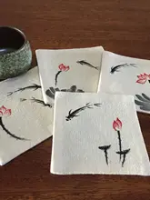 手描きの禅スタイル茶席マット【天然コットン麻・カップマット】（セットアップ対応）