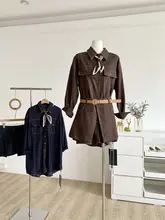 レトロなおしゃれ長袖シャツ【通勤・ハイウエスト・スリムフィット・女性用】（セットアップ対応）