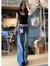 高身長向け 美式ヴィンテージスタイルのブーツカットデニムパンツ【春夏用・着痩せデザイン・ストレート】