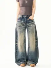 アメリカンレトロデザインのバンダナ染めワイドレッグデニムパンツ【女性用・フィット・カジュアル】