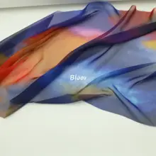 透け感のある星空柄の不規則な染色シフォン生地【オレンジ・紫・ブルー】