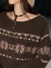 雪花柄ニットセーター【ゆったりとしたレトロスタイル・仮牛毛・秋冬用】
