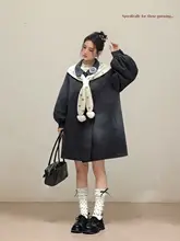 秋冬用ウールコート【グレー・ゆったりシルエット・文芸スタイル・大きいサイズ】