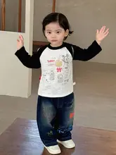 春用 カラフルなプリント長袖Tシャツとパンツの女の子向けコーディネート（セットアップ対応）