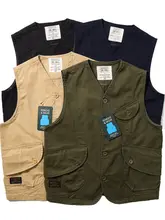 春秋用レトロスタイルのコットン製ポケットワークベスト【男性用・フィット】