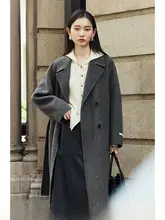 エレガントな黒色ウールダブルフェイスコート【中長丈・女性用】