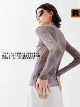 花柄メッシュ長袖インナートップス【スリムフィット・薄手・外出用】