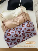 ブラジャー レディース ノンワイヤー シームレス レオパード柄 細ストラップ ソフトサポート 垂れ防止 セクシー