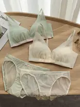 可愛い蝶結びデザインのシフォン素材ブラジャー【ワイヤレス・透け感・薄手】