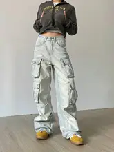 ユニセックス デニム カーゴパンツ【多ポケット・ストレートフィット・ウォッシュ加工】