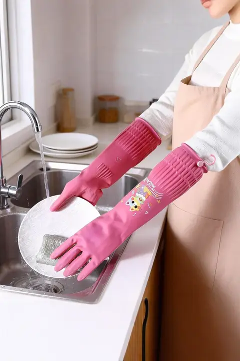 耐久性のある防水洗い物用手袋【長袖・滑り止め・冬用・台所・厚手】
