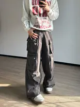 マルチポケット ヴィンテージウォッシュ デニムパンツ 男女兼用 ワイドレッグパンツ