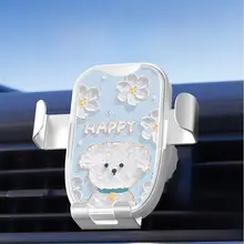 油絵の小犬デザイン 車載スマホホルダー【エアコン吹出口固定・安定性】