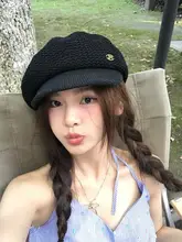 透気性に優れた編み込みベレー帽【女性用・小顔効果・八角形】