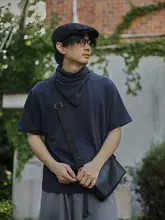 レトロストライプデザインの半袖Tシャツ【夏用・ネイビー・UVカット】