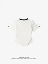 デザイン性のあるレースVネック短袖Tシャツ【女性用・フィット感・ショート丈】