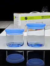 防湿機能付き 青色ガラス製の蓋付き収納容器【多用途・スタッキング可能】