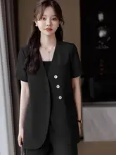 米白色 ショートスリーブ テーラードジャケット【Vネック・フィットデザイン・カジュアルファッション】（セットアップ対応）