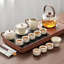 汝窯茶器【家庭用・ティーセット・一体型湯沸かしポット・小型茶盤】（セットアップ対応）