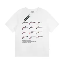西部風デザインのゆったり半袖Tシャツ【銃プリント・カジュアルスタイル】