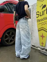 アメリカンスタイルのヴィンテージ風ウォッシュドデニムパンツ【男女兼用・ルーズフィット・ストレート・クラッシュ加工】