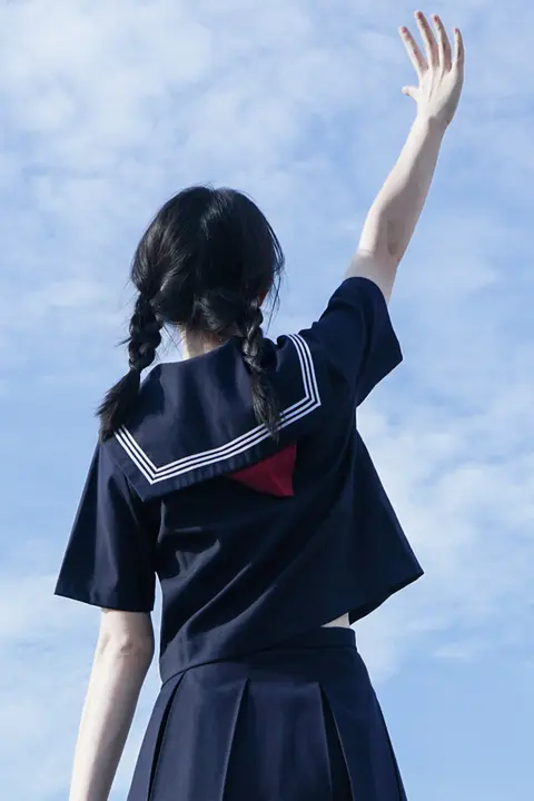 夏用短袖JK制服【紺色・白の襟デザイン・ベーシックスタイル・女性用】