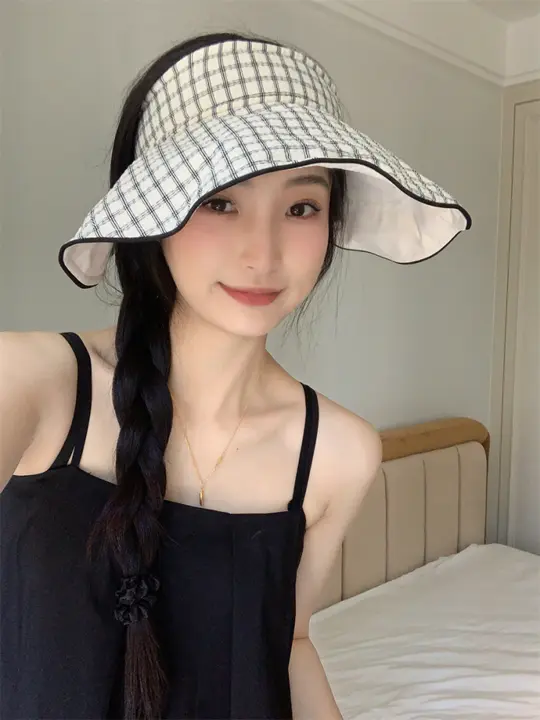 チェック柄の広ブリム防紫外線ハット【通気性抜群・夏用・アウトドア・おしゃれ】