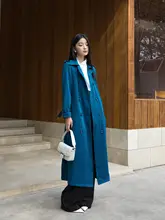 春用 レトロ ダブルボタンのブルー トレンチコート【薄手・女性用・フランス風】