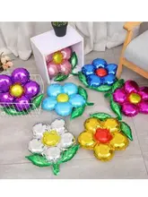 アルミ製の緑色の葉っぱ五弁の花風船【幼稚園・学校・店舗装飾用】