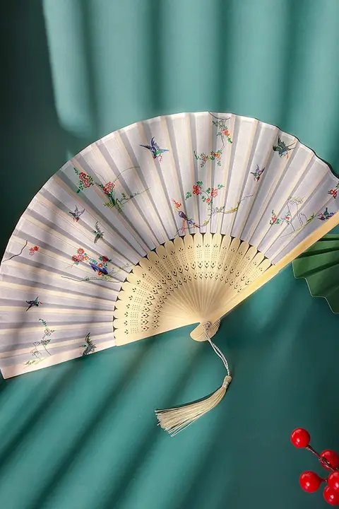 漢服扇子、中国風花鳥蝶スカート、古代風扇子