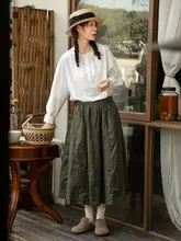 レディース 春用 リネン混 Aラインスカート【ホワイト・ウエストゴム・カジュアル】