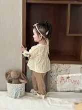 女の子秋用ドレス風ブラウス【フラワープリント・ワイドパンツ・お出かけ用】（セットアップ対応）