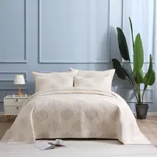 高級コットン製 ベッドカバー【刺繍キルティング・ダブルサイズ・滑り止め付き】（セットアップ対応）